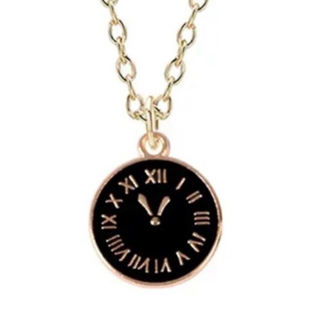 Black Analog Clock Face Watch Timepiece Wristwatch Chronometer Stopwatch Pendant